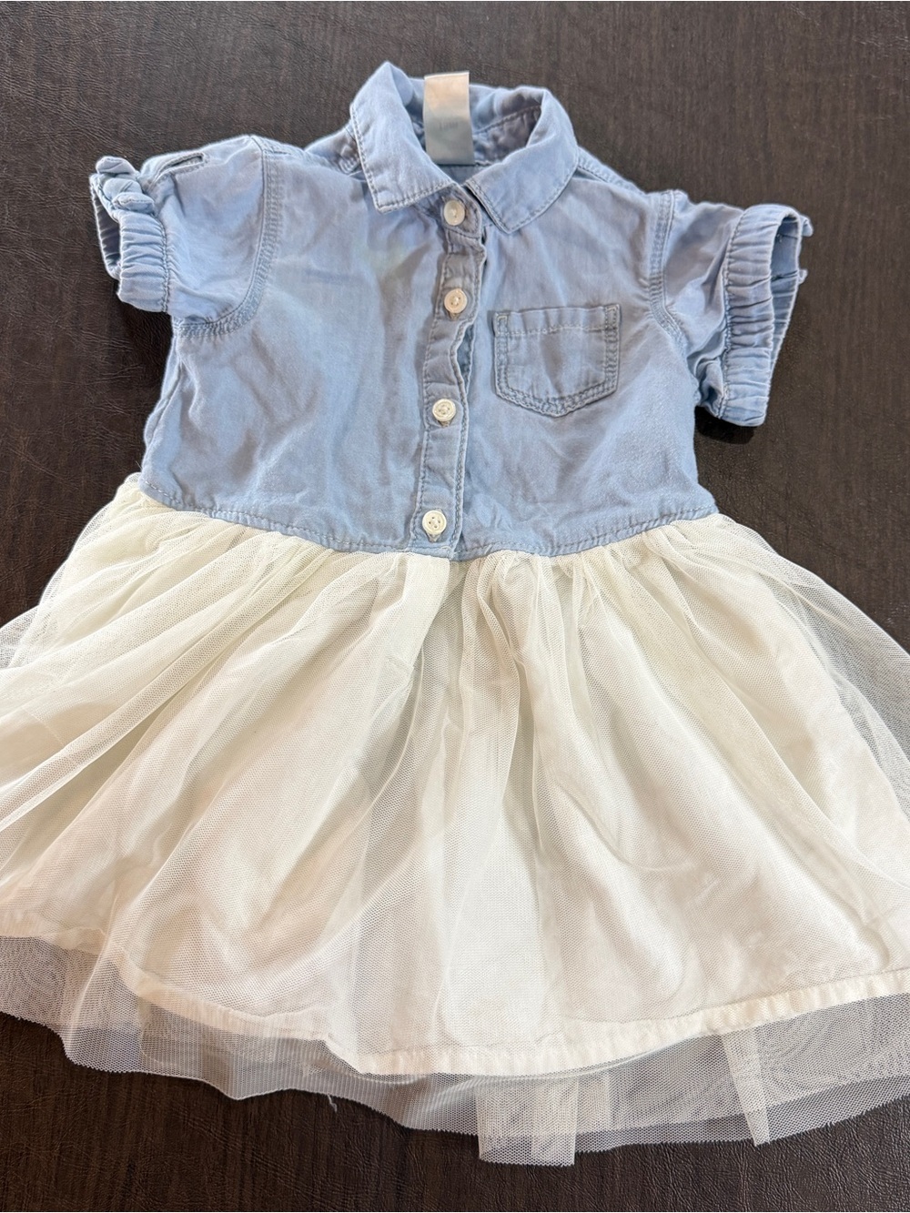 OShKosh B'gosh Light Blue Chambray Top with White Tulle Skirt Dress Sz 18M